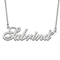 Aoloshow Stainless Steel Silver Name Necklace Sabrina Heart Charm Necklace Best Friends Jewelry Gifts