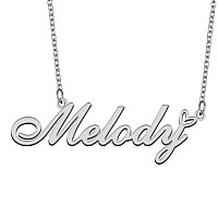 Aoloshow Stainless Steel Silver Name Necklace Melody Heart Charm Necklace Best Friends Jewelry Gifts