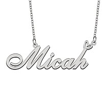 Aoloshow Stainless Steel Silver Name Necklace Micah Heart Charm Necklace Best Friends Jewelry Gifts