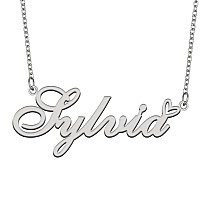 Aoloshow Stainless Steel Silver Name Necklace Sylvia Heart Charm Necklace Best Friends Jewelry Gifts