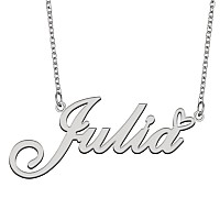 Aoloshow Stainless Steel Silver Name Necklace Julia Heart Charm Necklace Best Friends Jewelry Gifts