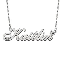 Aoloshow Stainless Steel Silver Name Necklace Kaitlin Heart Charm Necklace Best Friends Jewelry Gifts