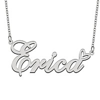 Aoloshow Stainless Steel Silver Name Necklace Erica Heart Charm Necklace Best Friends Jewelry Gifts