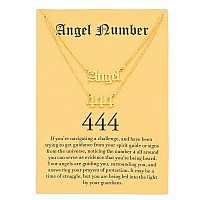 2Pcs Old English Angel 444 Number Necklace Numerology Jewelry For Women Gold Tone