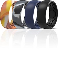 Thunderfit Silicone Rings For Men Breathable Patterned Design Wedding Bands 8Mm Grey Camo Dark Blue B Black Sand Camo C25