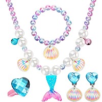 Jadive Mermaid Jewelry For Girls Mermaid Necklace Bracelet For Kids Mermaid Accessories Shell Necklace Bracelet Ring Earrings O