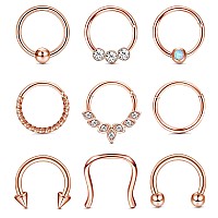 Ubgicig 9Pcs Septum Jewelry 16G Septum Rings Daith Earrings Hoop Nose Rings Horseshoe Stainless Steel Septum Rings For Women Hel