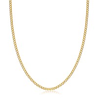 Barzel 18K Gold Plated Curbcuban Link Gold Chain Necklace 2Mm 3Mm 4Mm 5Mm For Women Or Men Made In Brazil 16 Inches 3Mm