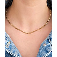 Barzel 18K Gold Plated Curbcuban Link Gold Chain Necklace 2Mm 3Mm 4Mm 5Mm For Women Or Men Made In Brazil 16 Inches 3Mm