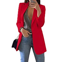 Cnkwei Womens Casual Blazers Open Front Long Sleeve Lapel Collar Work Office Jacket Red