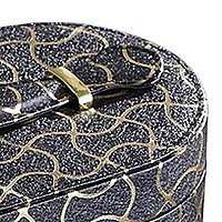 Benjara Travel Jewelry case with 2 Semicircle Slots and Wavy Pattern, Black