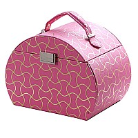 Benjara Travel Jewelry case with 2 Drawer Storage and Wavy Textured Pattern, Pink