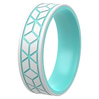 Thunderfit Silicone Wedding Rings For Men And Women Laser Printed Design 6Mm Width 2Mm Thick Shapes Pattern Whiteteal B