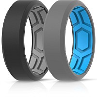 Thunderfit Men Breathable Air Grooves Silicone Wedding Ring Wedding Bands 8Mm Wide Grey Asky Blue E Blackgrey A Size 15