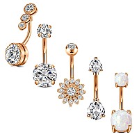 Modrsa Belly Button Ring Surgical Steel Hypoallergenic Belly Button Rings For Women Diamond Rose Gold