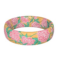 Thunderfit Silicone Wedding Bands For Women Printed Design 55Mm Width 18Mm Thick Floral Yellow Pattern Size 555 1620M