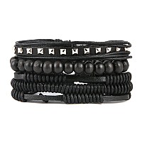 Hzman Wrap Bracelets Men Women Hemp Cords Wood Beads Ethnic Tribal Bracelets Leather Wristbands Wooden Bead Style 7