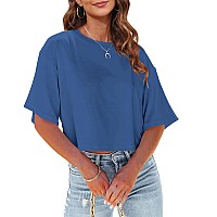 Tankaneo Women Half Sleeve Cropped T Shirt Drop Shoulder Round Neck Crop Tops Casual Summer Solid Color Basic Tees