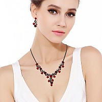 Ever Faith Bridal Jewelry Sets For Wedding Crystal Flower Leaf Costume Halloween Necklace Earrings Set Red Blacktone