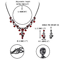 Ever Faith Bridal Jewelry Sets For Wedding Crystal Flower Leaf Costume Halloween Necklace Earrings Set Red Blacktone