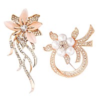 Unaone Brooches For Women Set Of 2 Rhinestone Brooch Pins Elegant Gold Crystal Floral Wedding Bouquet Brooch