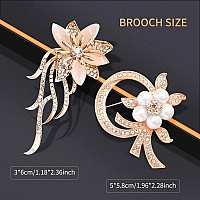 Unaone Brooches For Women Set Of 2 Rhinestone Brooch Pins Elegant Gold Crystal Floral Wedding Bouquet Brooch