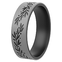 Thunderfit Silicone Wedding Rings For Men And Women Laser Printed Design 6Mm Width 2Mm Thick Leaves 6Mm Blackgrey Siz