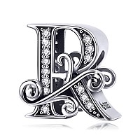 Bisaer 925 Sterling Silver Initial Letter R Charms For Bracelets Alphabet Beads Charm Jewelry Gifts