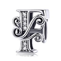 Bisaer 925 Sterling Silver Initial Letter F Charms For Bracelets Alphabet Beads Charm Jewelry Gifts