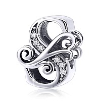 Bisaer 925 Sterling Silver Initial Letter S Charms For Bracelets Alphabet Beads Charm Jewelry Gifts