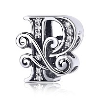 Bisaer 925 Sterling Silver Initial Letter P Charms For Bracelets Alphabet Beads Charm Jewelry Gifts