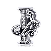 Bisaer 925 Sterling Silver Initial Letter I Charms For Bracelets Alphabet Beads Charm Jewelry Gifts