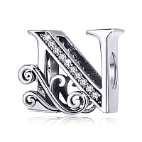 Bisaer 925 Sterling Silver Initial Letter N Charms For Bracelets Alphabet Beads Charm Jewelry Gifts