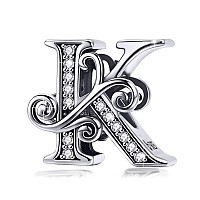 Bisaer 925 Sterling Silver Initial Letter K Charms For Bracelets Alphabet Beads Charm Jewelry Gifts