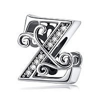 Bisaer 925 Sterling Silver Initial Letter Z Charms For Bracelets Alphabet Beads Charm Jewelry Gifts