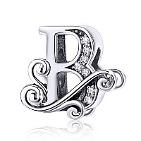 Bisaer 925 Sterling Silver Initial Letter B Charms For Bracelets Alphabet Beads Charm Jewelry Gifts