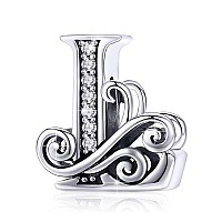 Bisaer 925 Sterling Silver Initial Letter L Charms For Bracelets Alphabet Beads Charm Jewelry Gifts