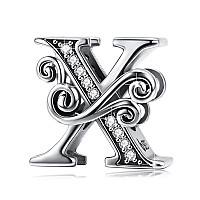 Bisaer 925 Sterling Silver Initial Letter X Charms For Bracelets Alphabet Beads Charm Jewelry Gifts