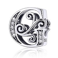 Bisaer 925 Sterling Silver Initial Letter G Charms For Bracelets Alphabet Beads Charm Jewelry Gifts