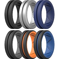 Thunderfit Silicone Wedding Rings For Men Bevelled 2Layer Mid Line 82Mm Wide 25Mm Thicksilver B Black Dark Blue B Dark