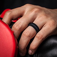 Thunderfit Silicone Wedding Rings For Men Bevelled 2Layer Mid Line 82Mm Wide 25Mm Thicksilver B Black Dark Blue B Dark