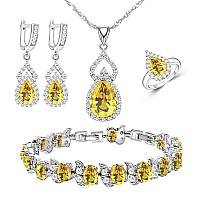 Lmxxvj 18K White Gold Plated Yellow Teardrop Cubic Zirconia Tennis Ringbraceletearringspendantnecklace Sets Pack Of 5 For Wo