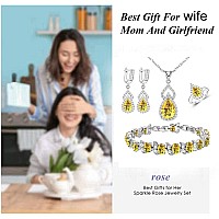 Lmxxvj 18K White Gold Plated Yellow Teardrop Cubic Zirconia Tennis Ringbraceletearringspendantnecklace Sets Pack Of 5 For Wo