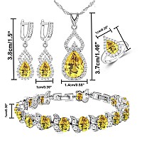 Lmxxvj 18K White Gold Plated Yellow Teardrop Cubic Zirconia Tennis Ringbraceletearringspendantnecklace Sets Pack Of 5 For Wo