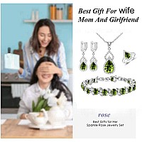 Lmxxvj Mystic Olive Green Teardrop Cubic Zirconia Jewelry Sets White Gold Platedtennis Ringbraceletearringspendantnecklace