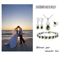 Lmxxvj Mystic Olive Green Teardrop Cubic Zirconia Jewelry Sets White Gold Platedtennis Ringbraceletearringspendantnecklace