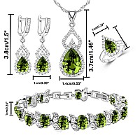 Lmxxvj Mystic Olive Green Teardrop Cubic Zirconia Jewelry Sets White Gold Platedtennis Ringbraceletearringspendantnecklace