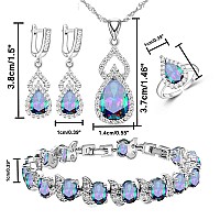 Lmxxvj Mystic Rainbow Fire Cubic Zirconia Jewelry Sets For Womenplatinum Plated Necklace Open Ring Earrings Tennis Bracelet Gif