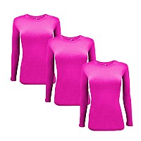 Natural Uniforms Womens Under Scrub Tee Crew Neck Long Sleeve Tshirt3Pack 5Xlarge 3 Packneon Pink