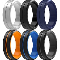 Thunderfit Silicone Wedding Rings For Men 2Layer Mid Line Beveled 82Mm Wide 25Mm Thick Silver B Black Dark Blue B Dark B